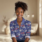 Afro-Haitians Women Casual Shirt Ayiti Map and Rose Kayenn Tropical Style - African Pride