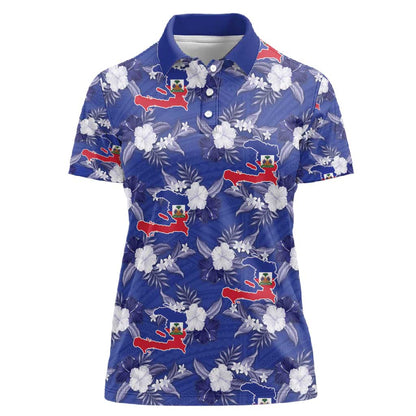 Afro-Haitians Women Polo Shirt Ayiti Map and Rose Kayenn Tropical Style - African Pride