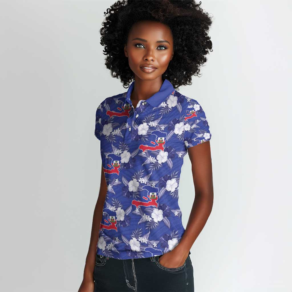 Afro-Haitians Women Polo Shirt Ayiti Map and Rose Kayenn Tropical Style - African Pride