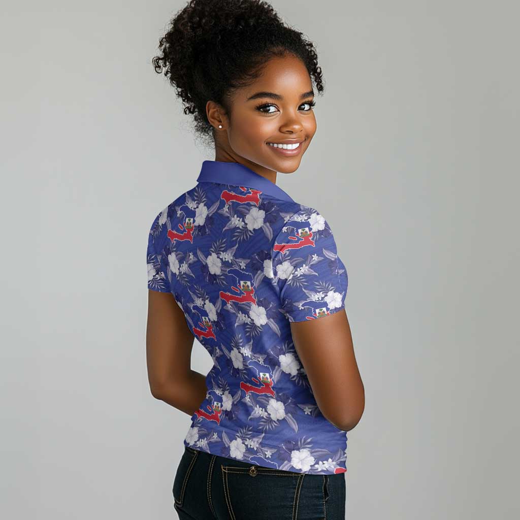 Afro-Haitians Women Polo Shirt Ayiti Map and Rose Kayenn Tropical Style - African Pride