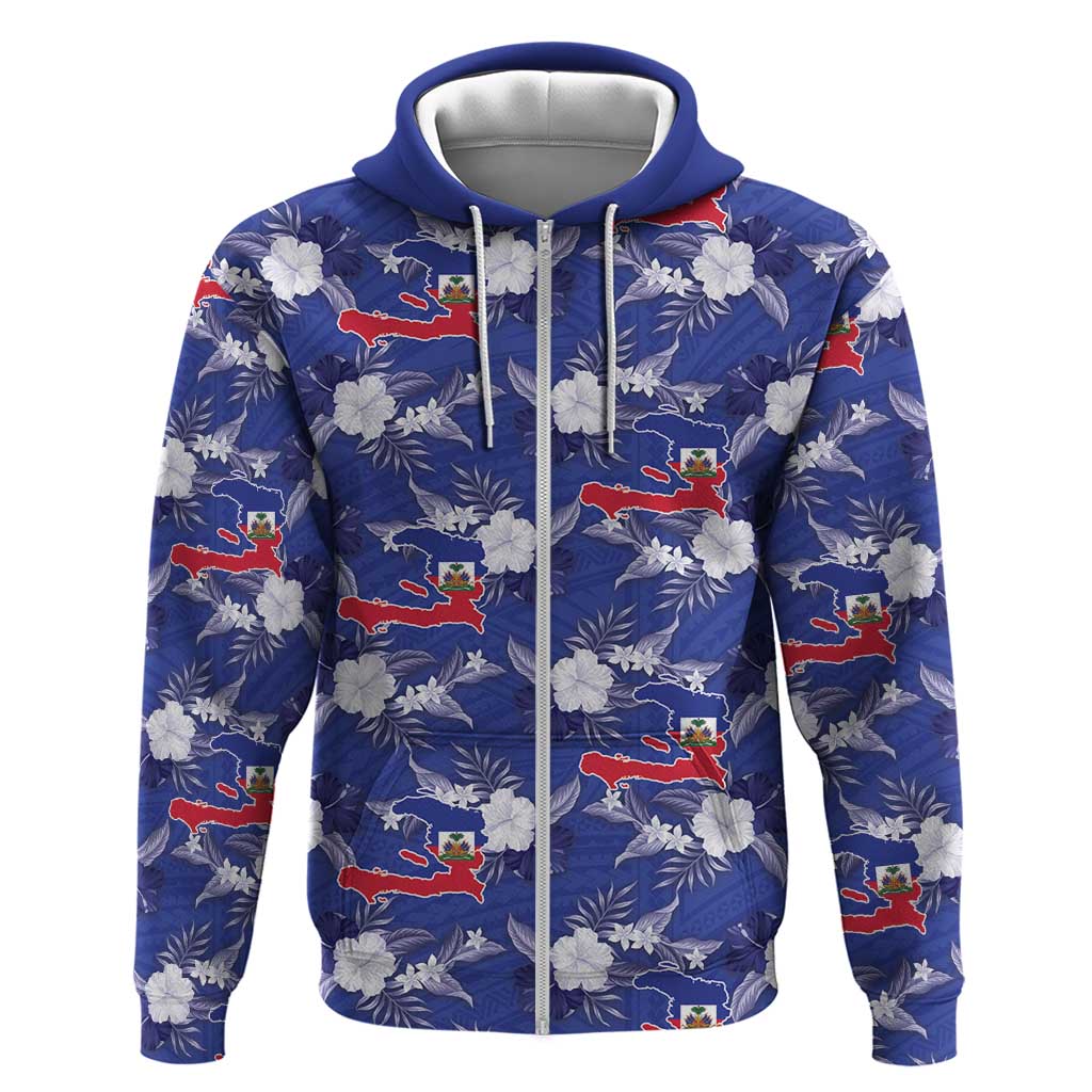 Afro-Haitians Zip Hoodie Ayiti Map and Rose Kayenn Tropical Style - African Pride