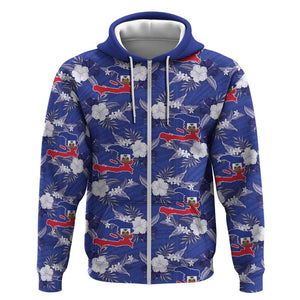 Afro-Haitians Zip Hoodie Ayiti Map and Rose Kayenn Tropical Style - African Pride