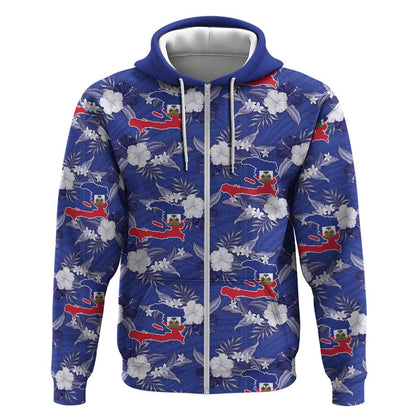 Afro-Haitians Zip Hoodie Ayiti Map and Rose Kayenn Tropical Style - African Pride