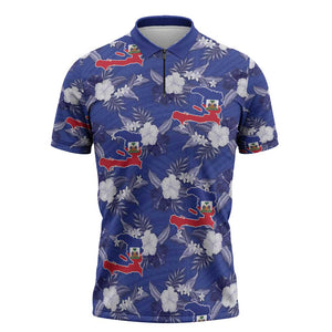 Afro-Haitians Zipper Polo Shirt Ayiti Map and Rose Kayenn Tropical Style - African Pride
