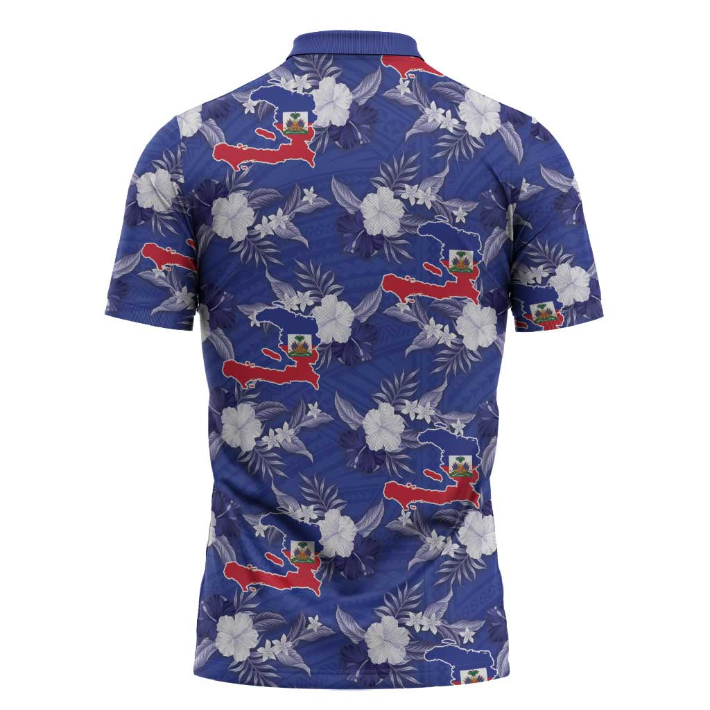 Afro-Haitians Zipper Polo Shirt Ayiti Map and Rose Kayenn Tropical Style - African Pride