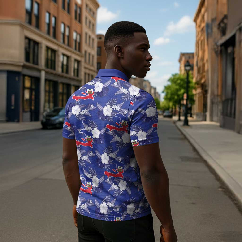 Afro-Haitians Zipper Polo Shirt Ayiti Map and Rose Kayenn Tropical Style - African Pride