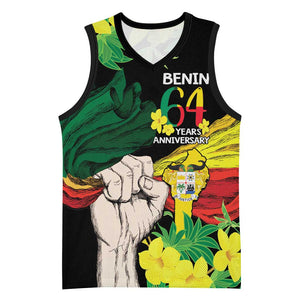 Benin National Day Basketball Jersey Happy 64th Independence Anniversary Yellow Allamanda - African Pride