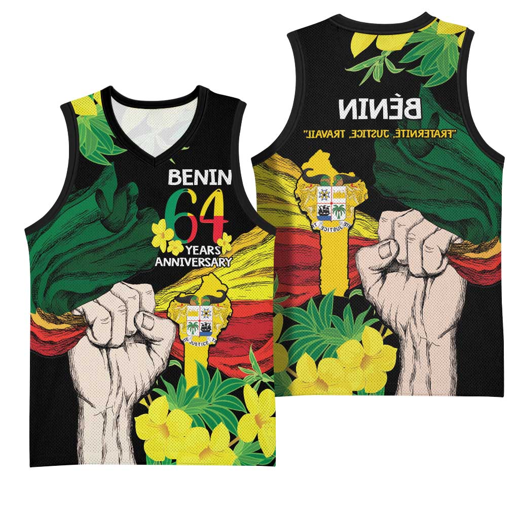 Benin National Day Basketball Jersey Happy 64th Independence Anniversary Yellow Allamanda - African Pride