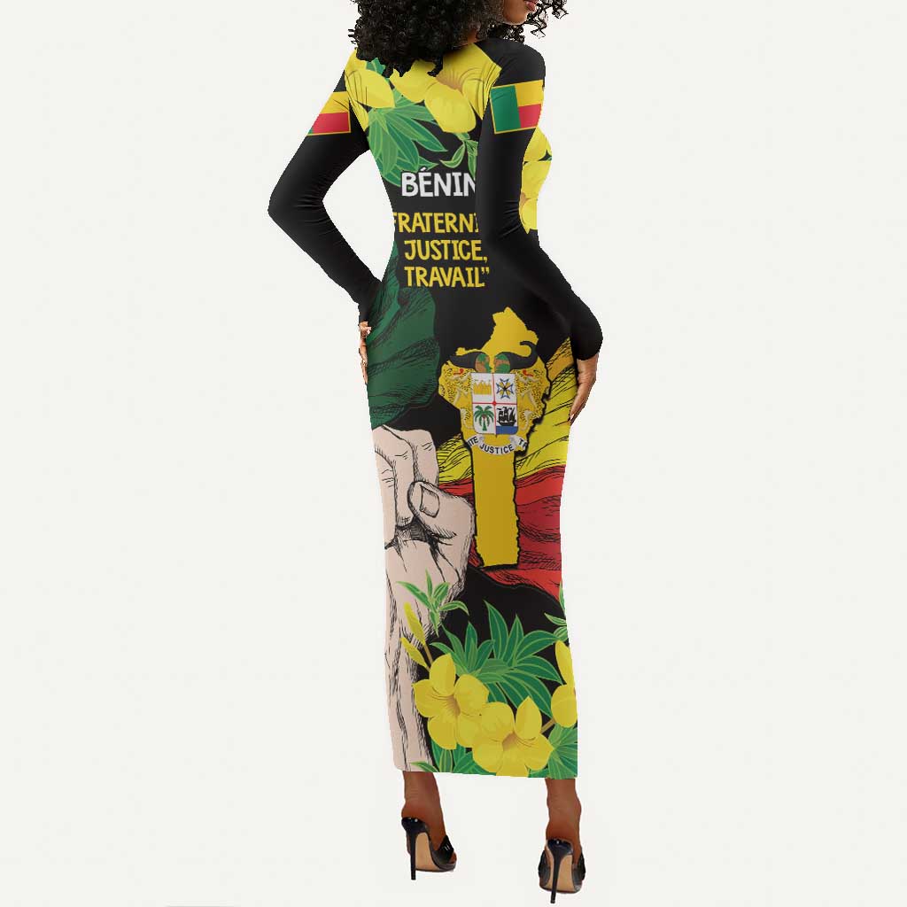 Benin National Day Long Sleeve Bodycon Dress Happy 64th Independence Anniversary Yellow Allamanda LT14