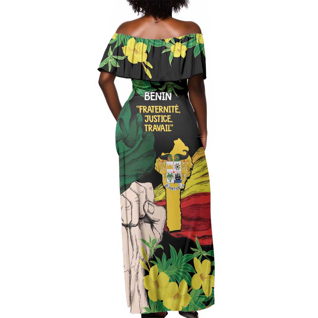 Benin National Day Off Shoulder Maxi Dress Happy 64th Independence Anniversary Yellow Allamanda