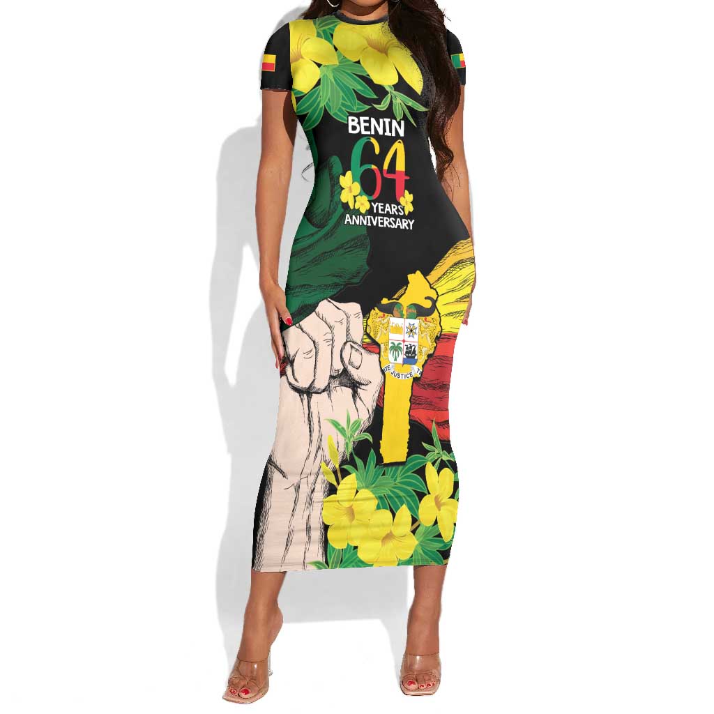 Benin National Day Short Sleeve Bodycon Dress Happy 64th Independence Anniversary Yellow Allamanda LT14