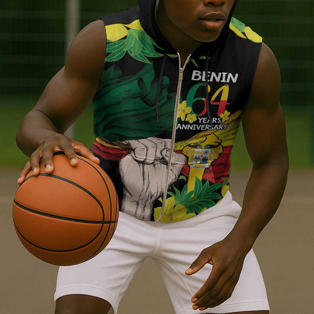 Benin National Day Sleeveless Zip Hoodie Happy 64th Independence Anniversary Yellow Allamanda - African Pride