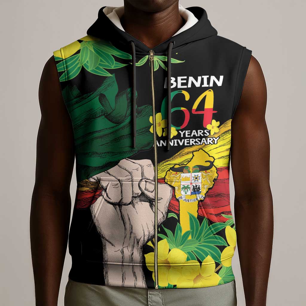 Benin National Day Sleeveless Zip Hoodie Happy 64th Independence Anniversary Yellow Allamanda - African Pride
