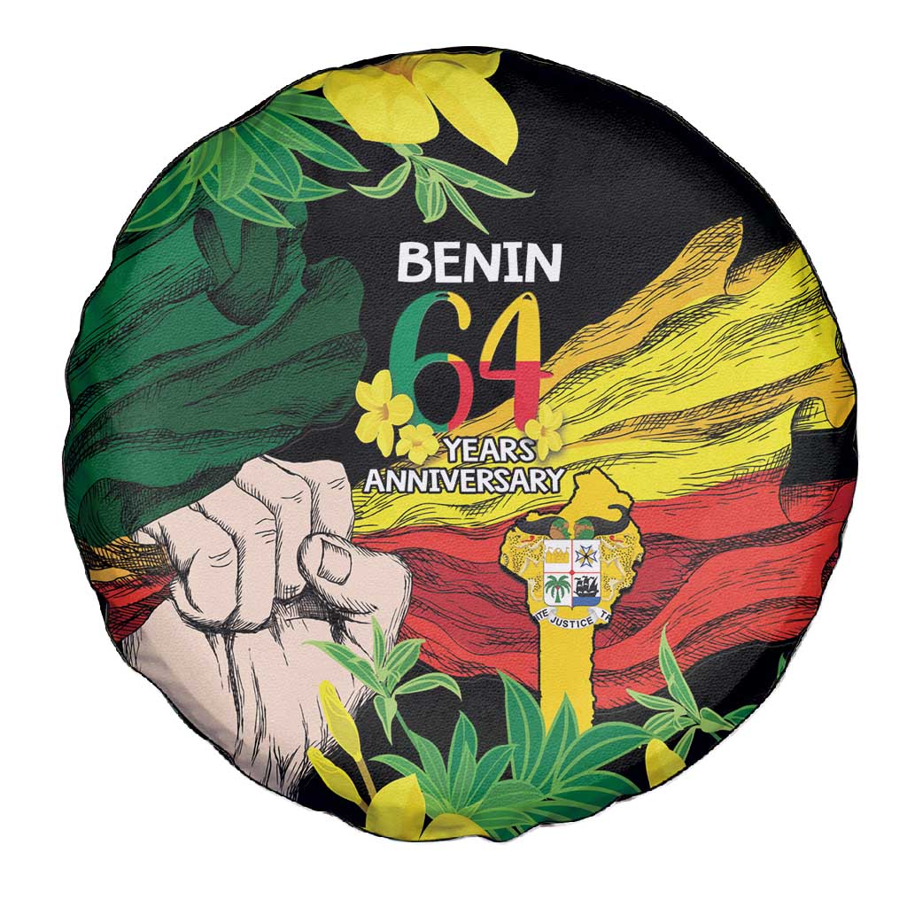 Benin National Day Spare Tire Cover Happy 64th Independence Anniversary Yellow Allamanda