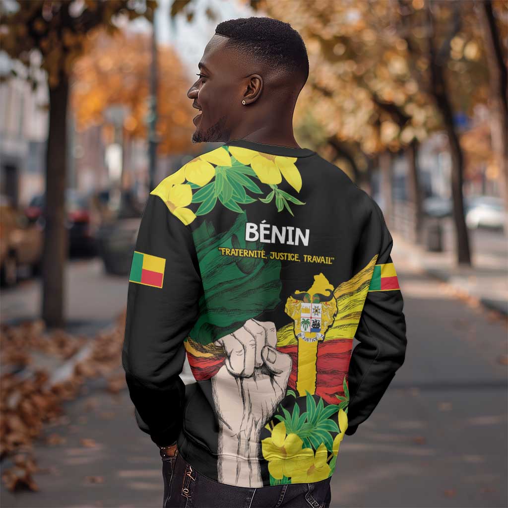 Benin National Day Sweatshirt Happy 64th Independence Anniversary Yellow Allamanda