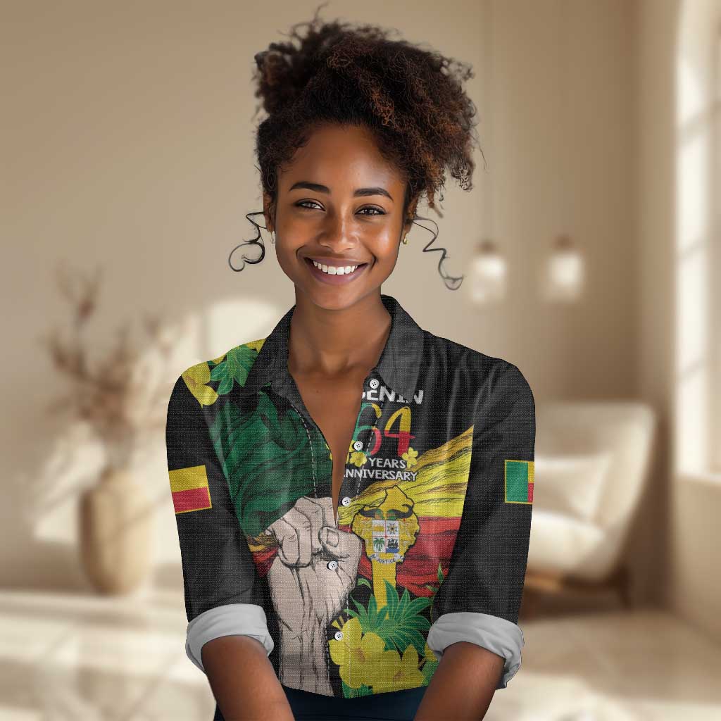 Benin National Day Women Casual Shirt Happy 64th Independence Anniversary Yellow Allamanda LT14