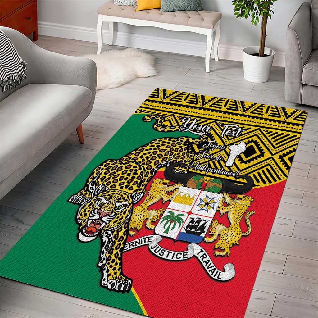 Personalised Benin National Day Area Rug Coat Of Arms With Leopard African Pattern