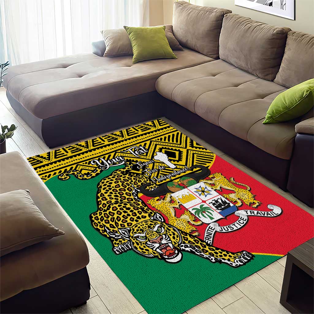 Personalised Benin National Day Area Rug Coat Of Arms With Leopard African Pattern