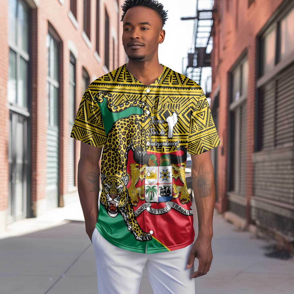 Personalised Benin National Day Baseball Jersey Coat Of Arms With Leopard African Pattern