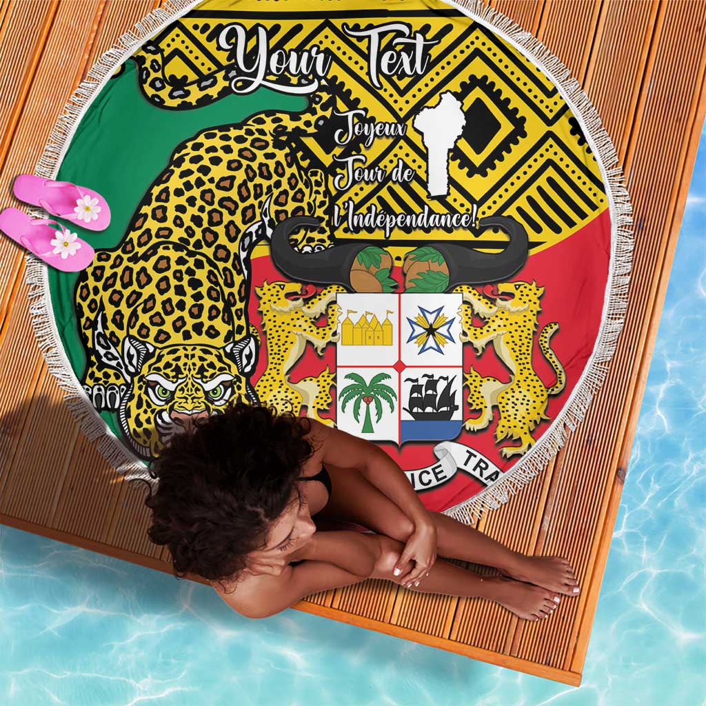 Personalised Benin National Day Beach Blanket Coat Of Arms With Leopard African Pattern