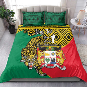 Personalised Benin National Day Bedding Set Coat Of Arms With Leopard African Pattern