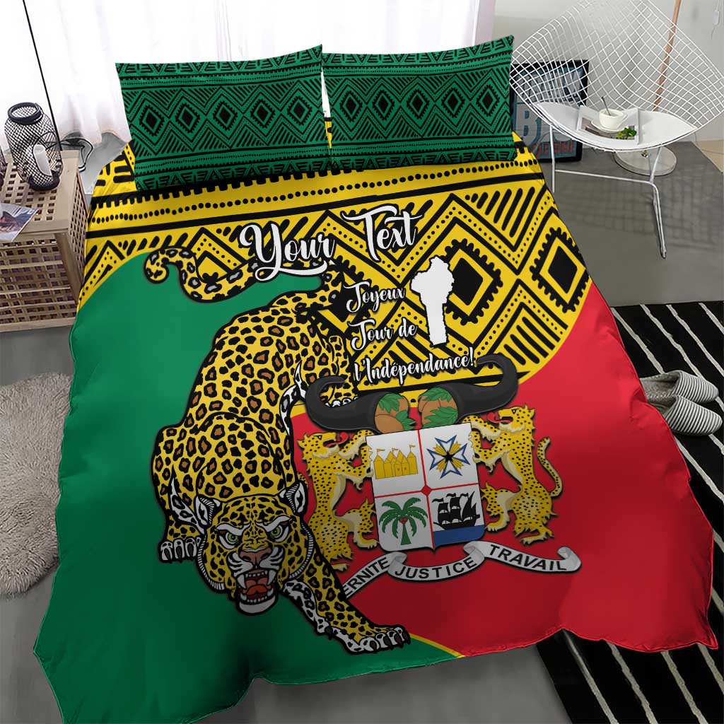 Personalised Benin National Day Bedding Set Coat Of Arms With Leopard African Pattern