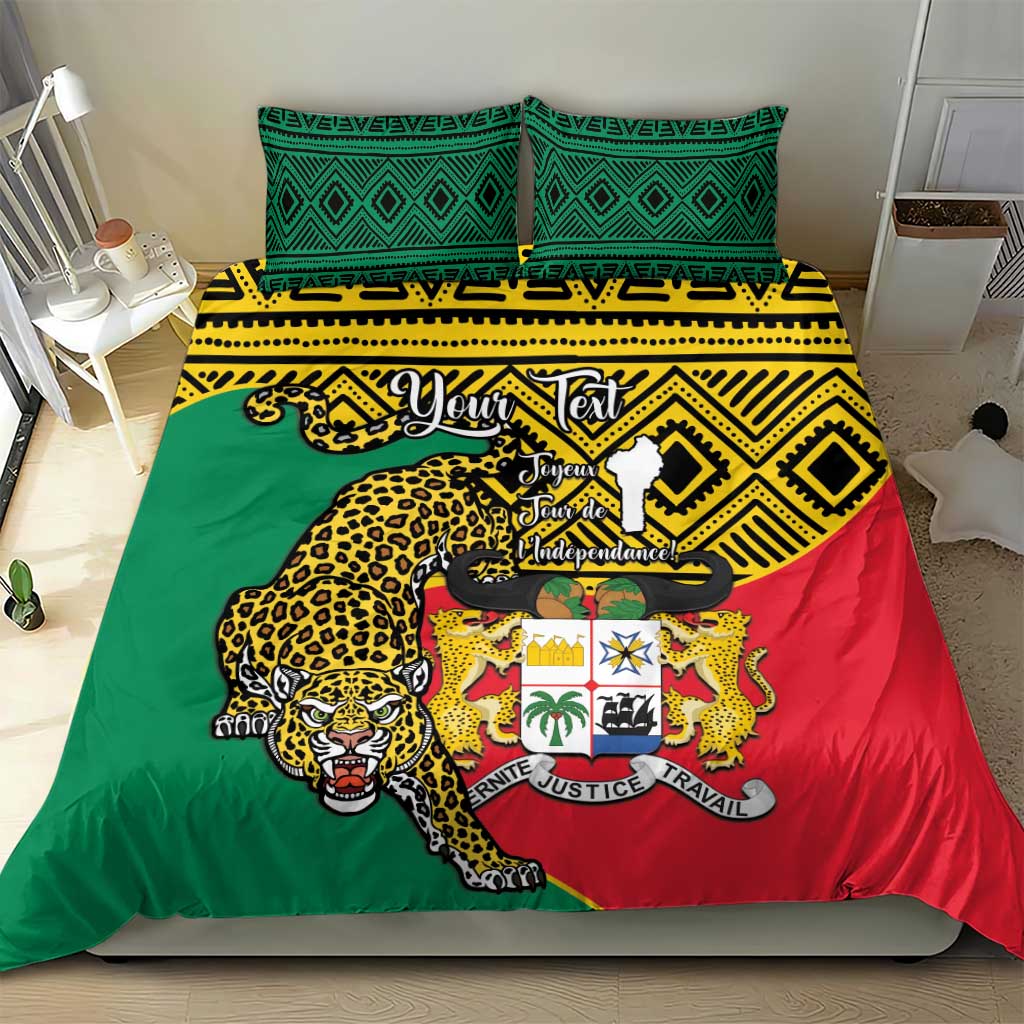 Personalised Benin National Day Bedding Set Coat Of Arms With Leopard African Pattern