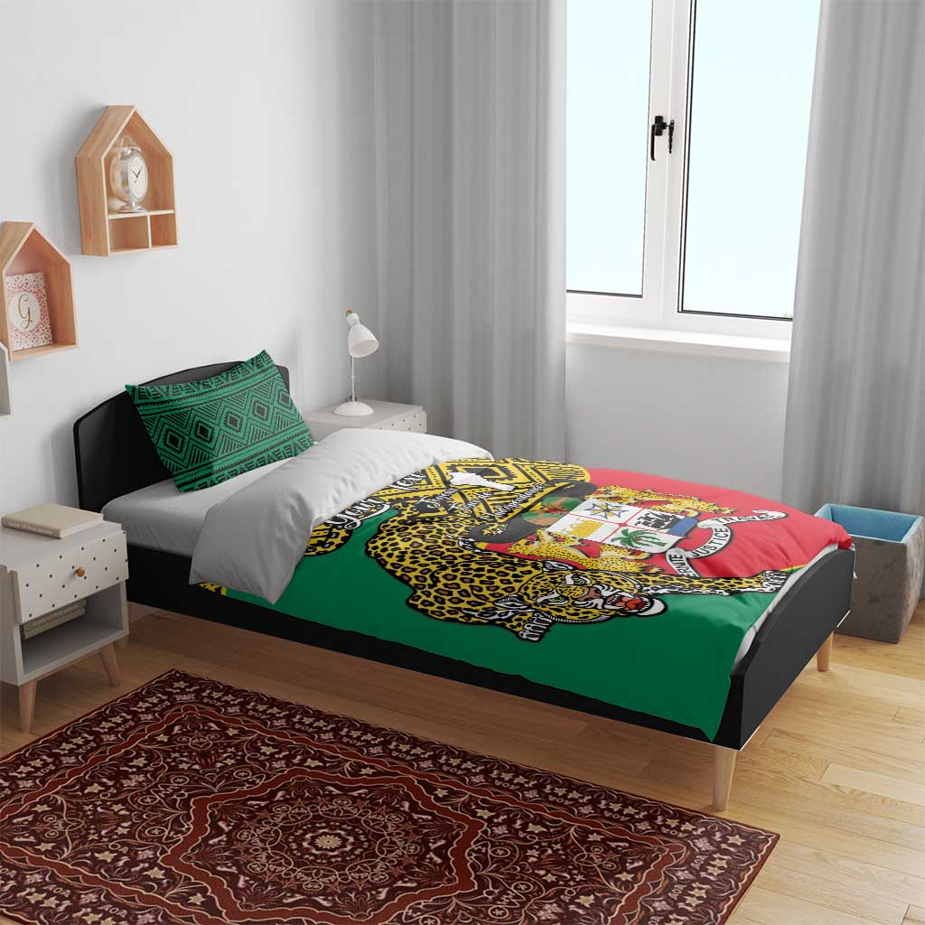 Personalised Benin National Day Bedding Set Coat Of Arms With Leopard African Pattern