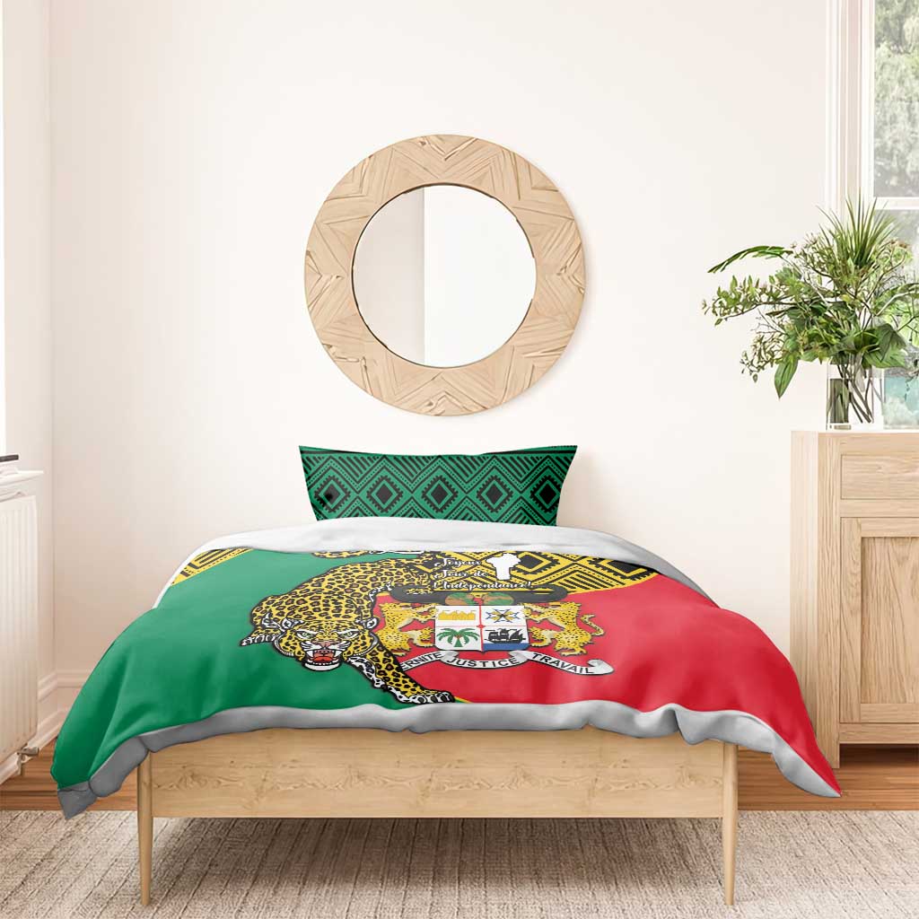 Personalised Benin National Day Bedding Set Coat Of Arms With Leopard African Pattern