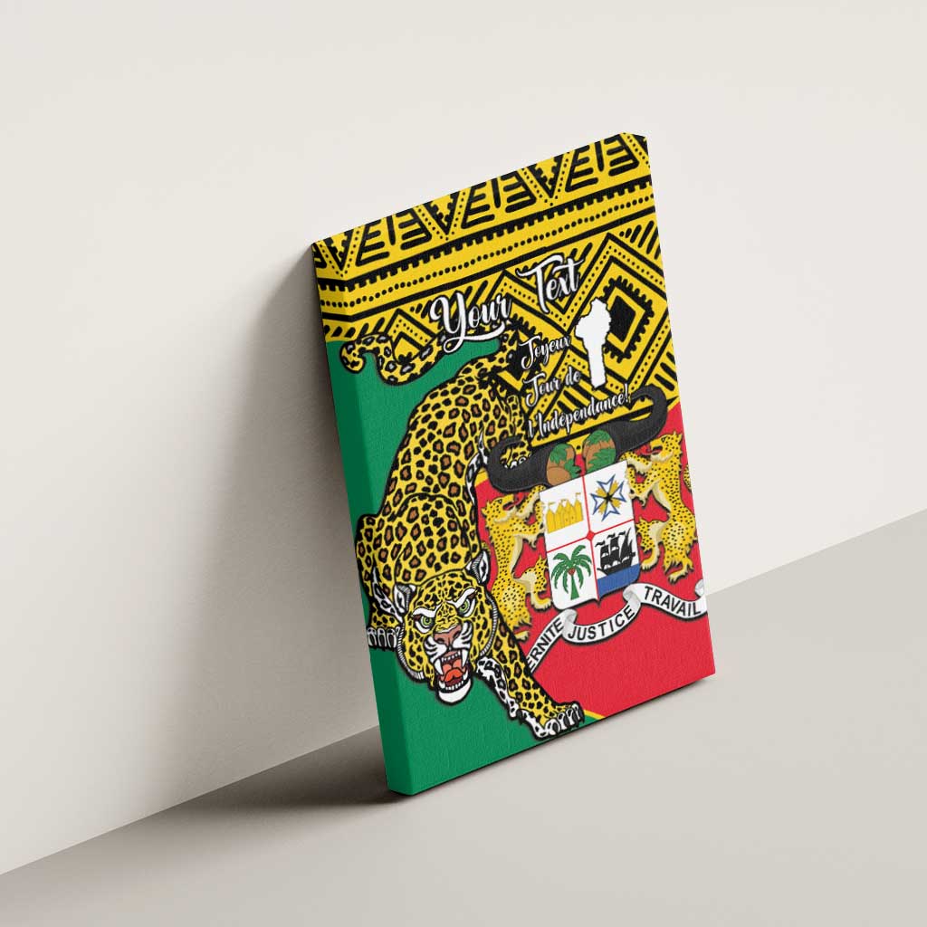 Personalised Benin National Day Canvas Wall Art Coat Of Arms With Leopard African Pattern