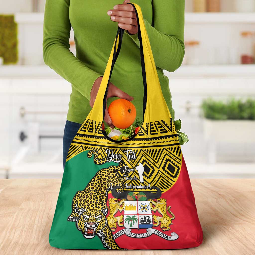 Personalised Benin National Day Grocery Bag Coat Of Arms With Leopard African Pattern