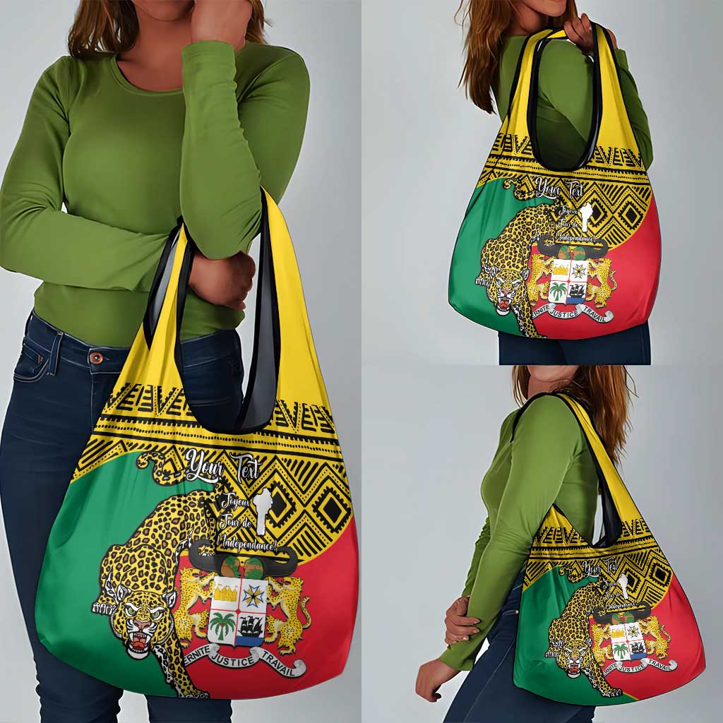 Personalised Benin National Day Grocery Bag Coat Of Arms With Leopard African Pattern