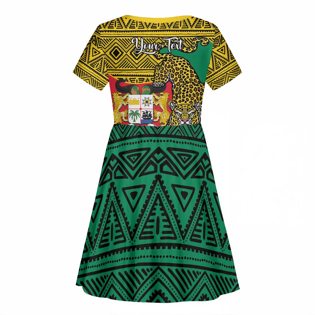 Personalised Benin National Day Kid Short Sleeve Dress Coat Of Arms With Leopard African Pattern