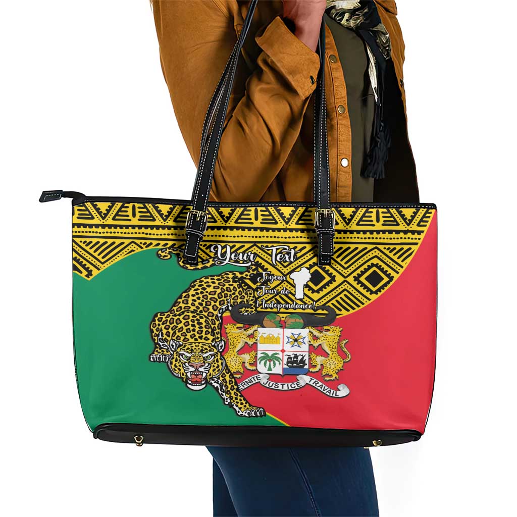 Personalised Benin National Day Leather Tote Bag Coat Of Arms With Leopard African Pattern