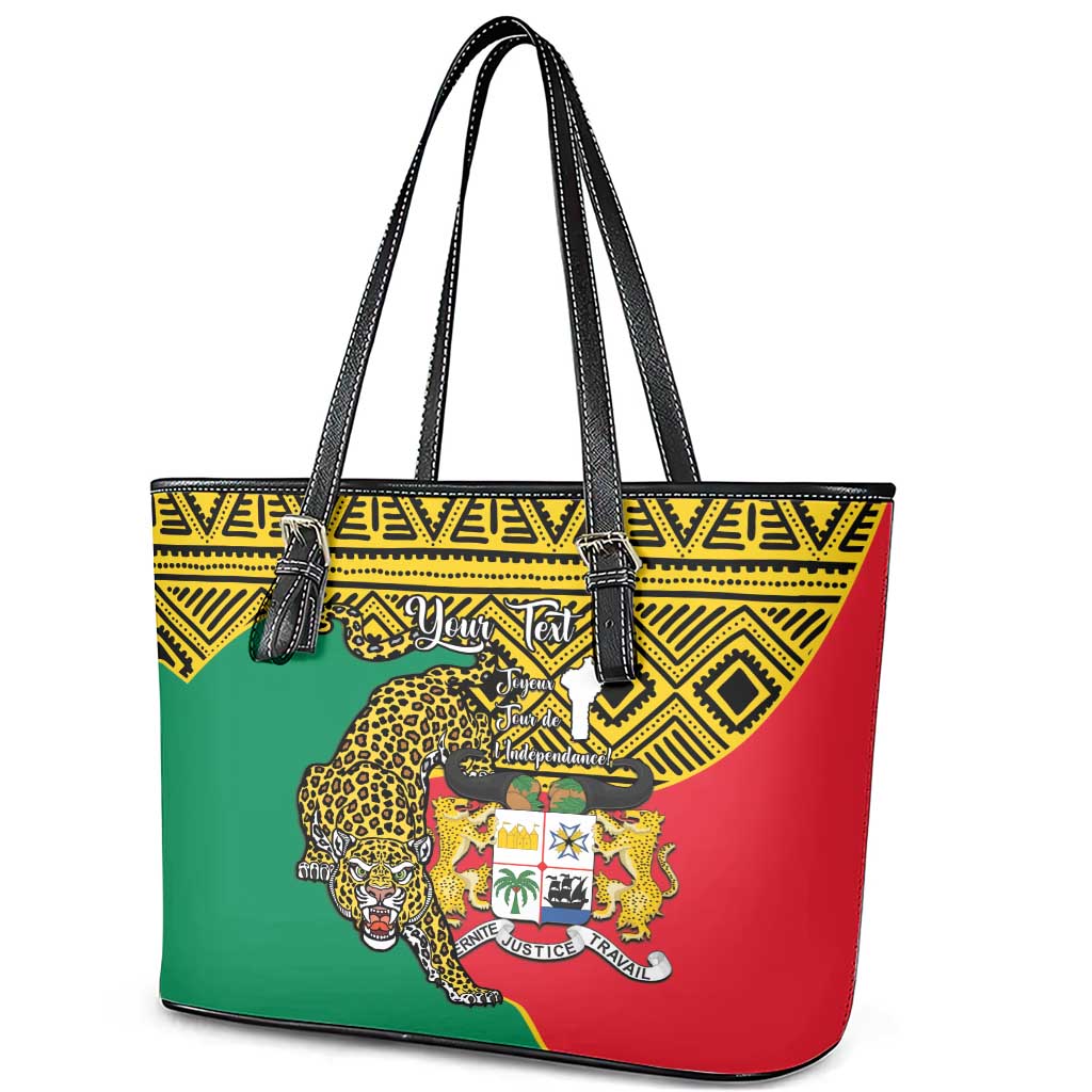 Personalised Benin National Day Leather Tote Bag Coat Of Arms With Leopard African Pattern