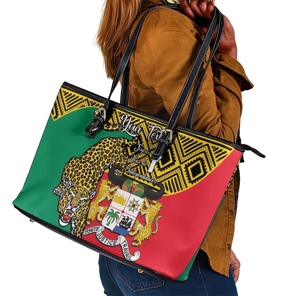 Personalised Benin National Day Leather Tote Bag Coat Of Arms With Leopard African Pattern