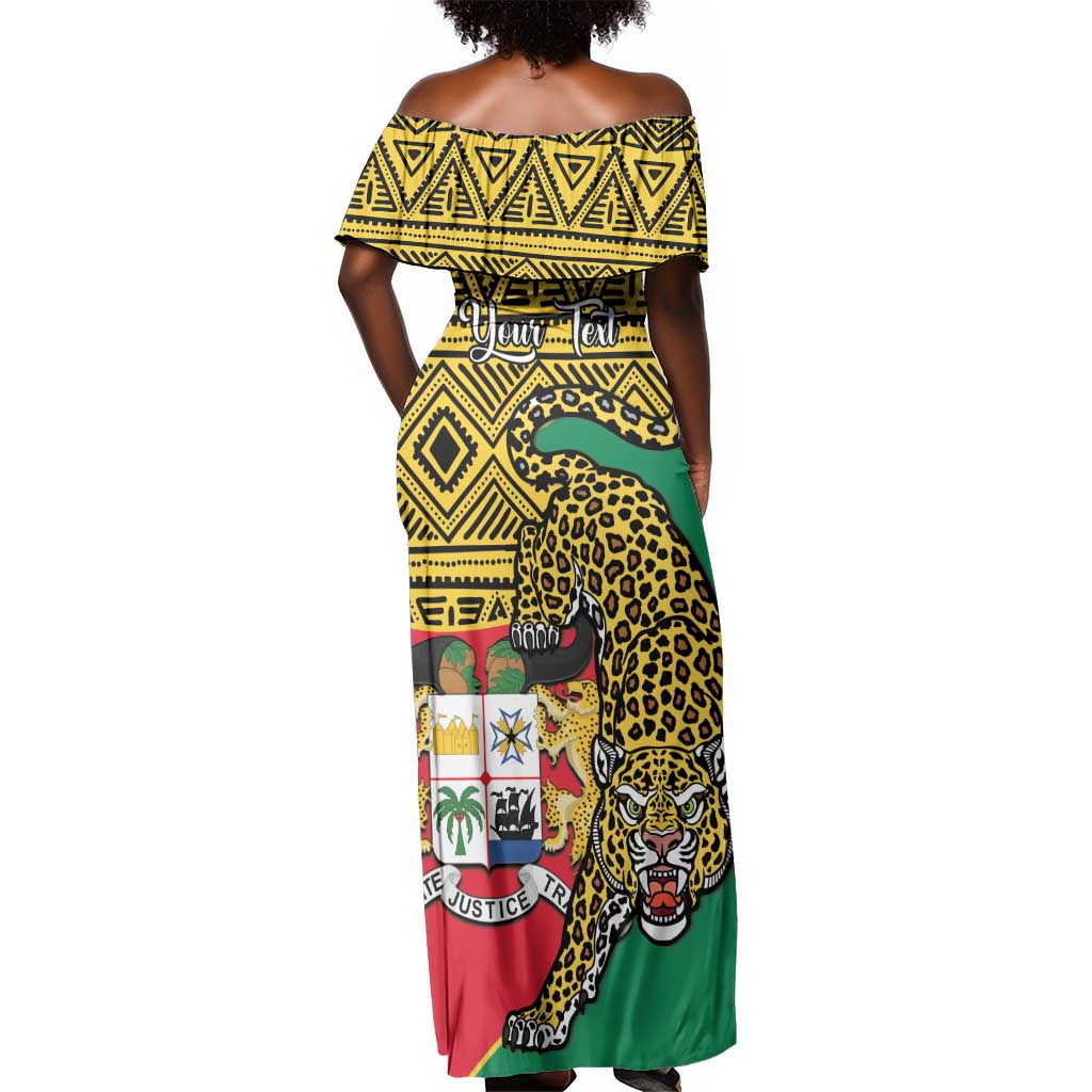 Personalised Benin National Day Off Shoulder Maxi Dress Coat Of Arms With Leopard African Pattern