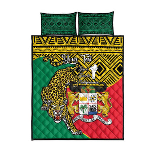 Personalised Benin National Day Quilt Bed Set Coat Of Arms With Leopard African Pattern