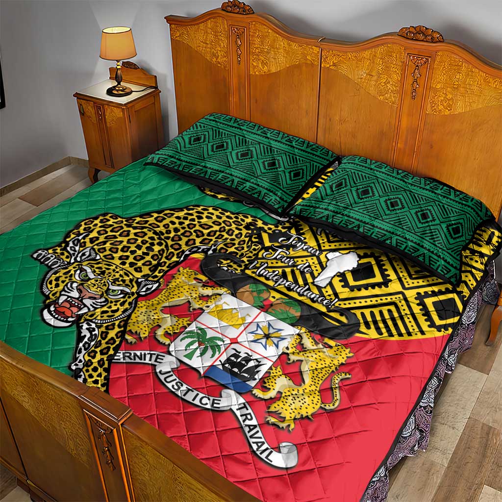 Personalised Benin National Day Quilt Bed Set Coat Of Arms With Leopard African Pattern