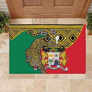 Personalised Benin National Day Rubber Doormat Coat Of Arms With Leopard African Pattern