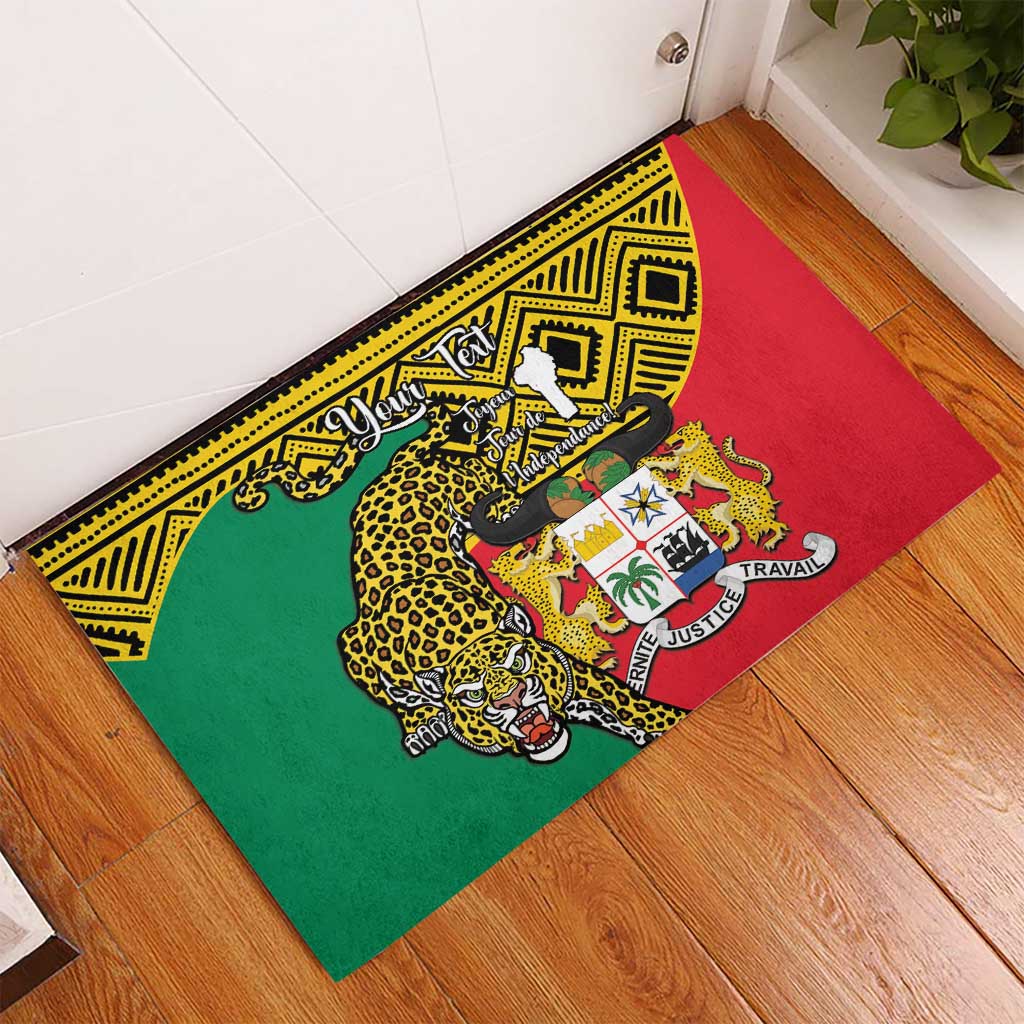 Personalised Benin National Day Rubber Doormat Coat Of Arms With Leopard African Pattern