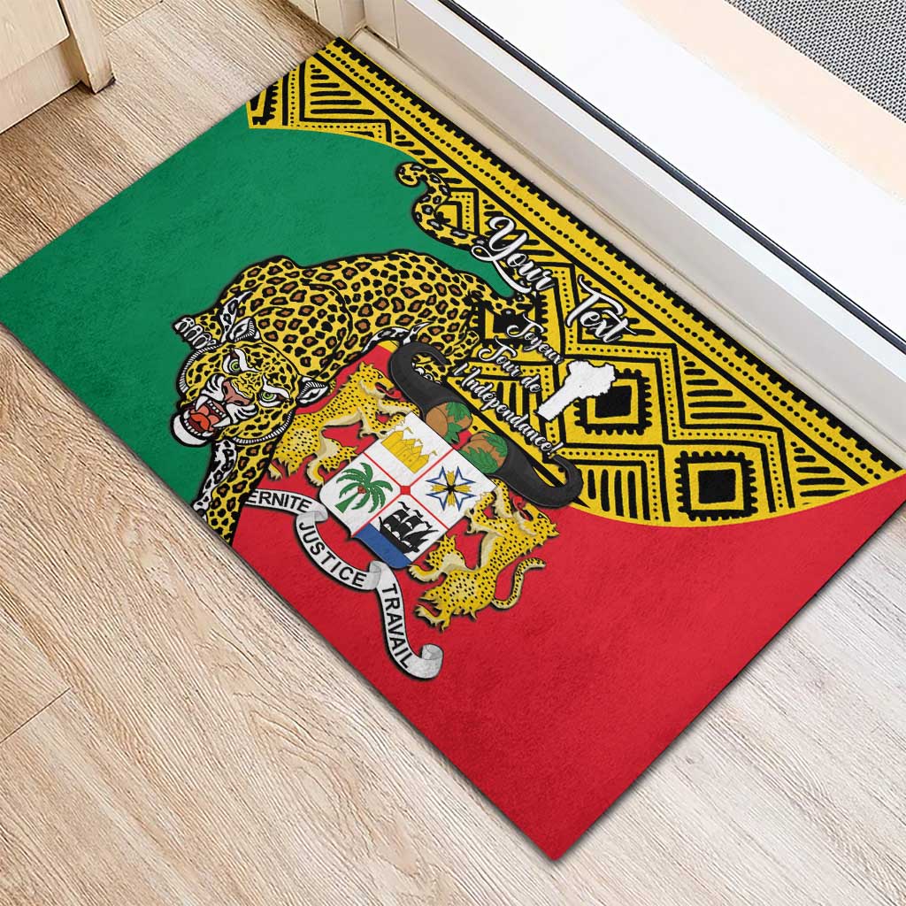 Personalised Benin National Day Rubber Doormat Coat Of Arms With Leopard African Pattern