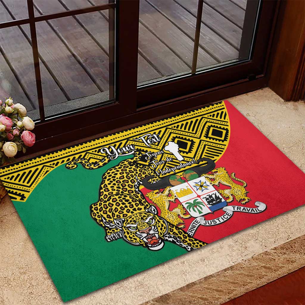 Personalised Benin National Day Rubber Doormat Coat Of Arms With Leopard African Pattern