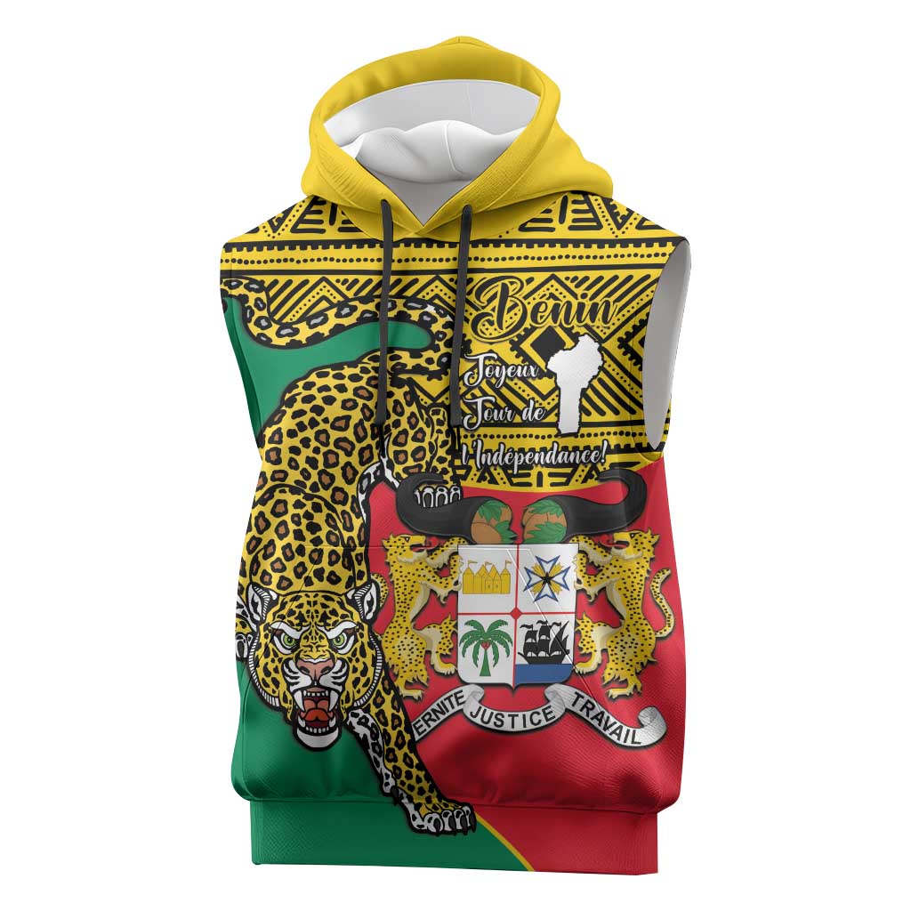 Personalised Benin National Day Sleeveless Hoodie Coat Of Arms With Leopard African Pattern - African Pride