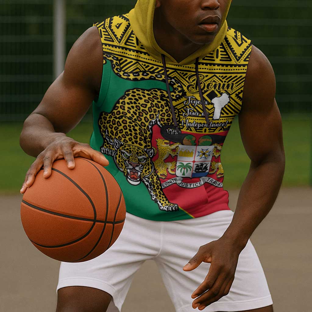 Personalised Benin National Day Sleeveless Hoodie Coat Of Arms With Leopard African Pattern - African Pride