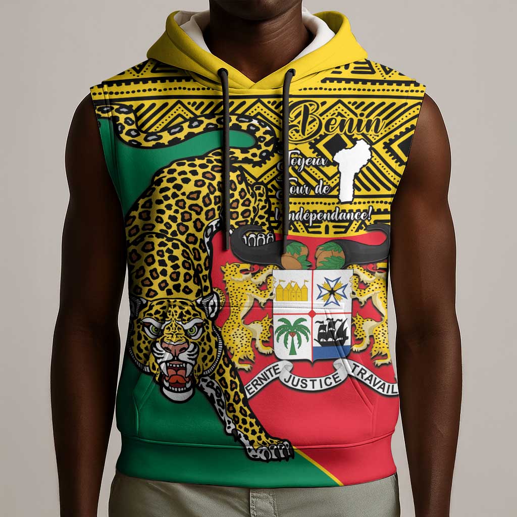 Personalised Benin National Day Sleeveless Hoodie Coat Of Arms With Leopard African Pattern - African Pride