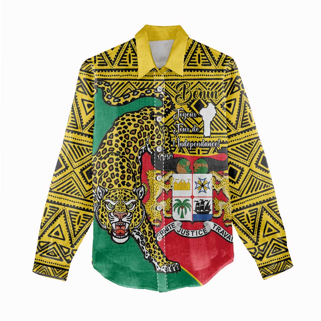 Personalised Benin National Day Women Casual Shirt Coat Of Arms With Leopard African Pattern LT14