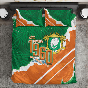 Cote d'Ivoire Independence Day Bedding Set 1960 Proud Coat Of Arms Grunge Style