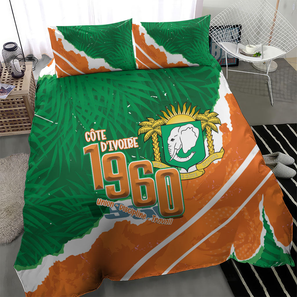 Cote d'Ivoire Independence Day Bedding Set 1960 Proud Coat Of Arms Grunge Style