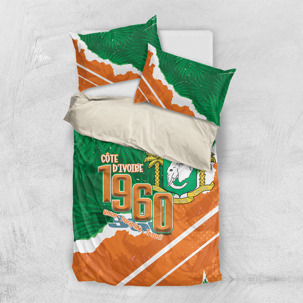 Cote d'Ivoire Independence Day Bedding Set 1960 Proud Coat Of Arms Grunge Style